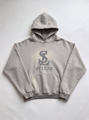 ST LUXE Oversized Washed Hoodie – Grey with Dark-Gray Logo