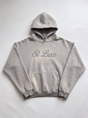 ST LUXE Oversized Washed Hoodie – Grey with Dark-Grey Typographic Logo