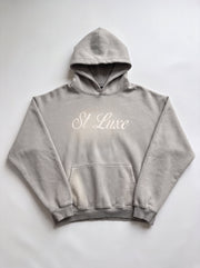 ST LUXE Oversized Washed Hoodie – Grey with Light Grey Typographic Logo