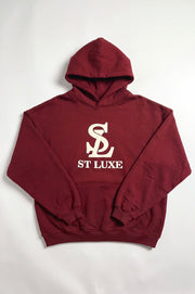 ST LUXE Oversized Hoodie – Encore Red with contrasting White Logo