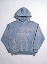 ST LUXE Oversized Washed Hoodie – Slate with matching Typographic Logo