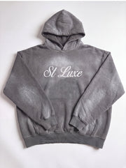 ST LUXE Oversized Washed Hoodie – Dark Grey with matching Typographic Logo