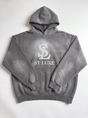 ST LUXE Oversized Washed Hoodie – Dark Grey with matching Logo