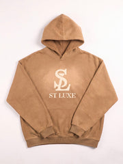 ST LUXE Oversized Washed Hoodie – Camel with Beige Logo