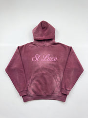 ST LUXE Oversized Washed Hoodie – Plum with Matching Typographic Logo